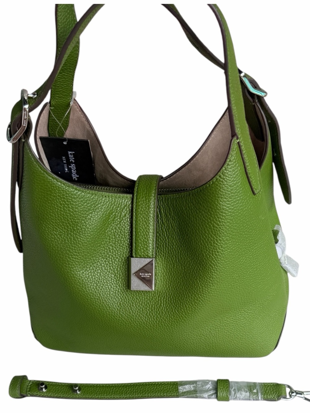 Kate Spade Deco Medium Tote Jungle Vine Green Pebbled Leather NWT